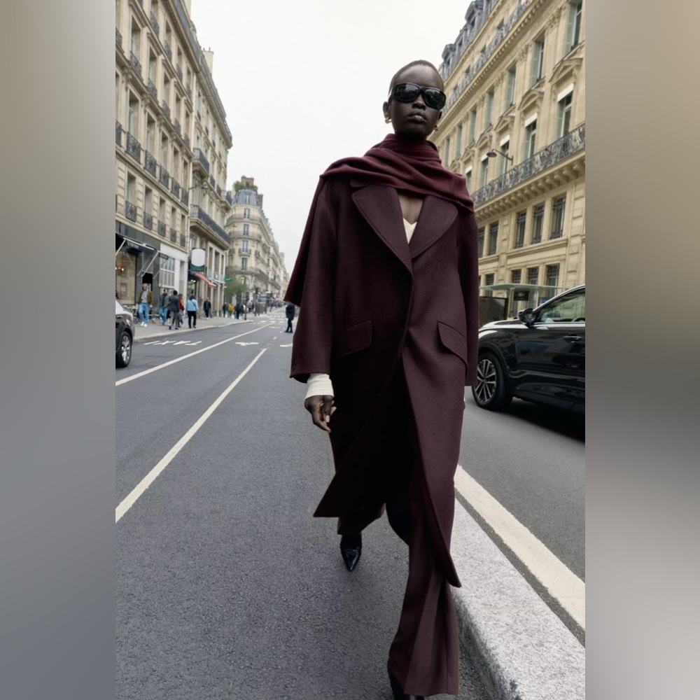 Burgundy oversized wool coat